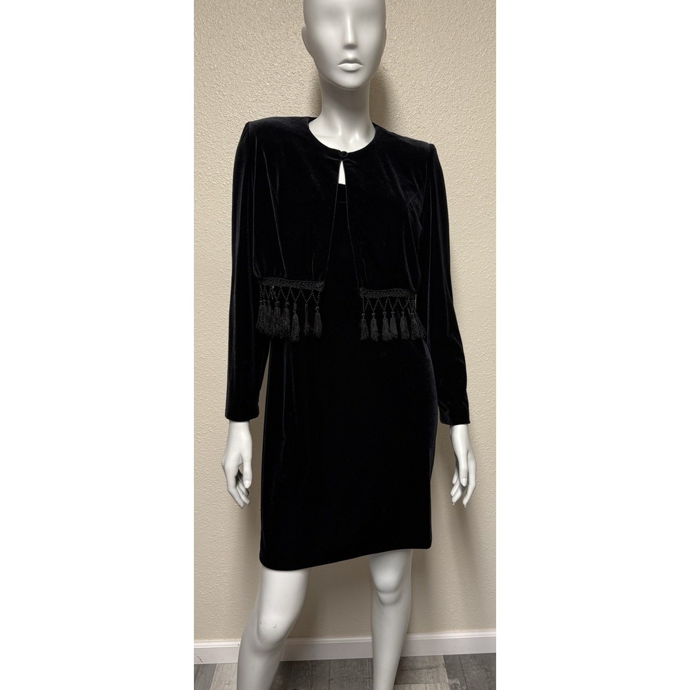 Alex Evenings Dress 2 Piece Formal Velvet Beaded Jacket LBD‎ Going Out Party 8P
